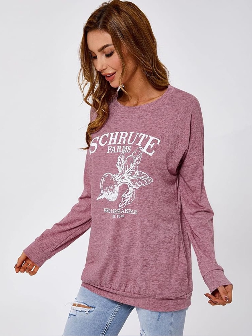 Schrute Farms Bed & Breakfast The Office Pink Long Sleeve Graphic Top Womens L